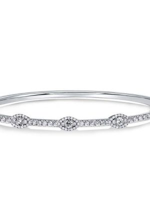 Halo Round Cut White Sapphire Bangle Bracelet in Sterling Silver