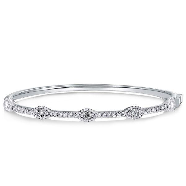 Halo Round Cut White Sapphire Bangle Bracelet in Sterling Silver