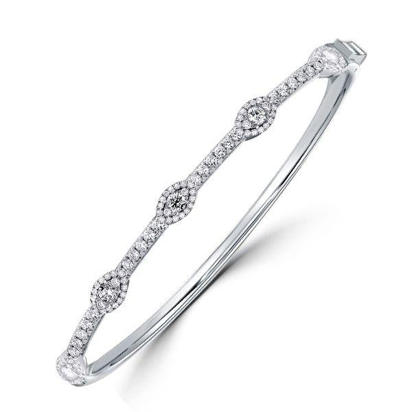 Halo Round Cut White Sapphire Bangle Bracelet in Sterling Silver