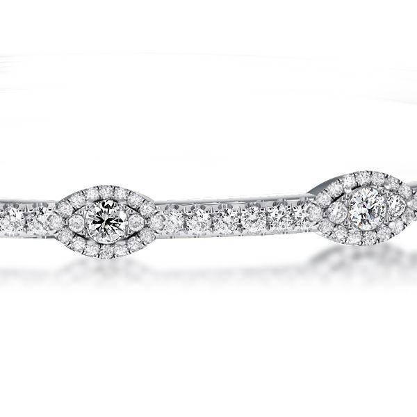 Halo Round Cut White Sapphire Bangle Bracelet in Sterling Silver