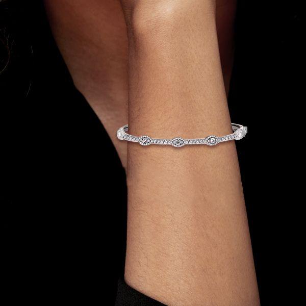 Halo Round Cut White Sapphire Bangle Bracelet in Sterling Silver