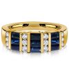 Emerald Cut Blue Sapphire Wedding Band - 18K Gold Plated Sterling Silver