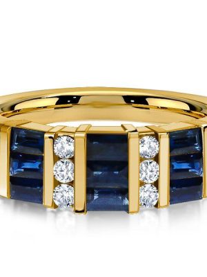 Emerald Cut Blue Sapphire Wedding Band - 18K Gold Plated Sterling Silver