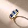 Emerald Cut Blue Sapphire Wedding Band - 18K Gold Plated Sterling Silver