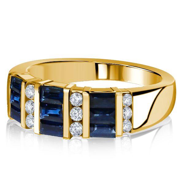 Emerald Cut Blue Sapphire Wedding Band - 18K Gold Plated Sterling Silver