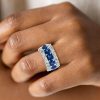 Cushion Cut Created Sapphire Triple Row Eternity Wedding Band in Sterling Silver