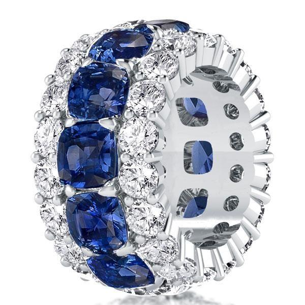 Cushion Cut Created Sapphire Triple Row Eternity Wedding Band in Sterling Silver