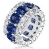 Cushion Cut Created Sapphire Triple Row Eternity Wedding Band in Sterling Silver