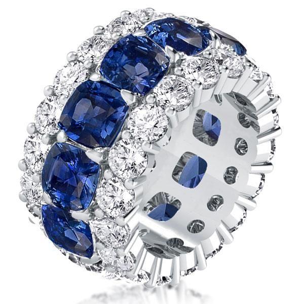 Cushion Cut Created Sapphire Triple Row Eternity Wedding Band in Sterling Silver