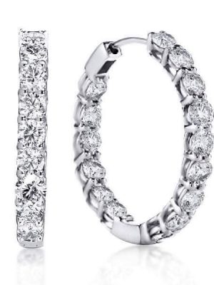 Classic Round Cut Hoop Earrings in Rhodium Plated 925 Sterling Silver
