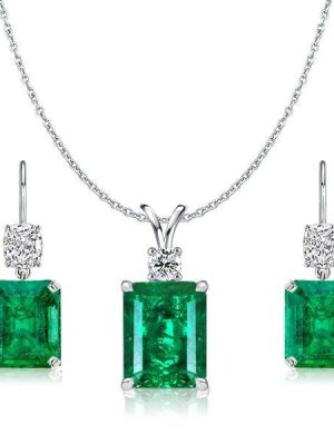 Emerald Jewelry Set Necklace and Drop Earrings in 925 Sterling Silver