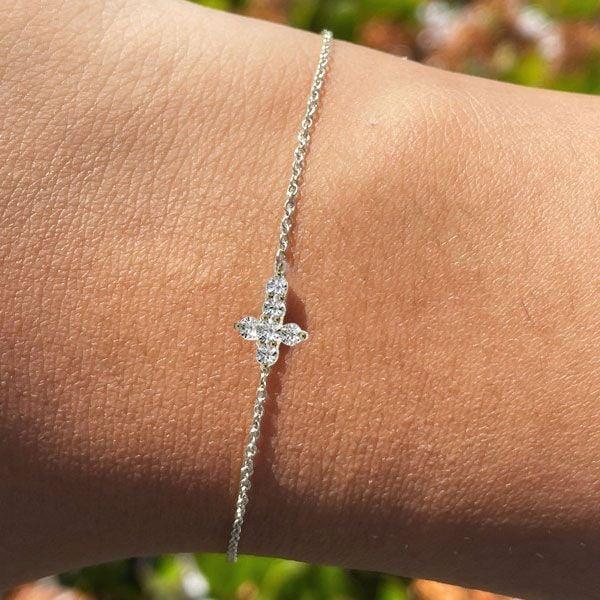 Dainty Cross Bracelet in 925 Sterling Silver for Women - Rhodium Plated