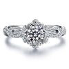 Snowflake & Fire Created White Sapphire Engagement Ring - Sterling Silver Wedding Jewelry