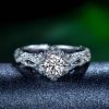 Snowflake & Fire Created White Sapphire Engagement Ring - Sterling Silver Wedding Jewelry