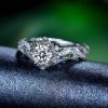 Snowflake & Fire Created White Sapphire Engagement Ring - Sterling Silver Wedding Jewelry
