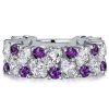 Oval Amethyst Cluster Ring - 925 Sterling Silver Wedding Band Anniversary Ring