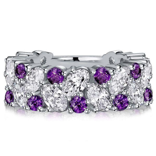 Oval Amethyst Cluster Ring - 925 Sterling Silver Wedding Band Anniversary Ring