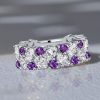 Oval Amethyst Cluster Ring - 925 Sterling Silver Wedding Band Anniversary Ring