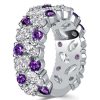 Oval Amethyst Cluster Ring - 925 Sterling Silver Wedding Band Anniversary Ring