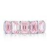 Emerald & Pink Sapphire Half Eternity Wedding Band - Sterling Silver