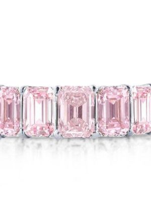 Emerald & Pink Sapphire Half Eternity Wedding Band - Sterling Silver