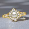 Antique Round Pearl Engagement Ring for Women in 925 Sterling Silver