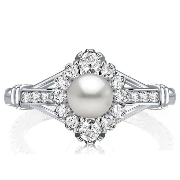 Antique Round Pearl Engagement Ring for Women in 925 Sterling Silver