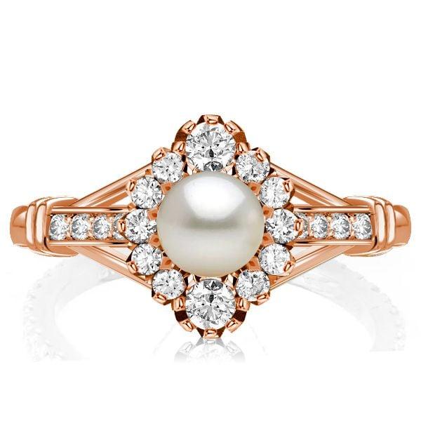 Antique Round Pearl Engagement Ring for Women in 925 Sterling Silver