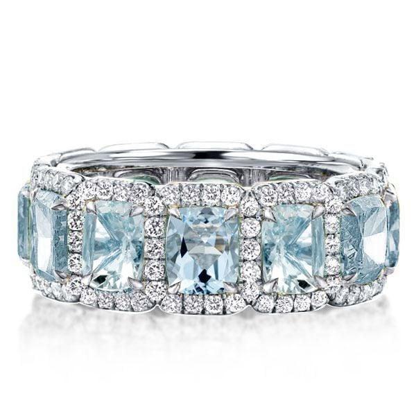 Aquamarine Halo Cushion Cut Wedding Band | 12.43 CT. TW. Sterling Silver Ring