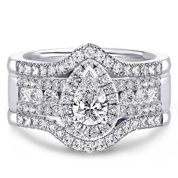 3 Piece Pear Cut Wedding Ring Set in Rhodium-Plated Sterling Silver
