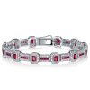 Halo Emerald Cut Ruby Bracelet - 925 Sterling Silver Wedding Bracelet