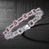 Halo Emerald Cut Ruby Bracelet - 925 Sterling Silver Wedding Bracelet