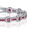 Halo Emerald Cut Ruby Bracelet - 925 Sterling Silver Wedding Bracelet