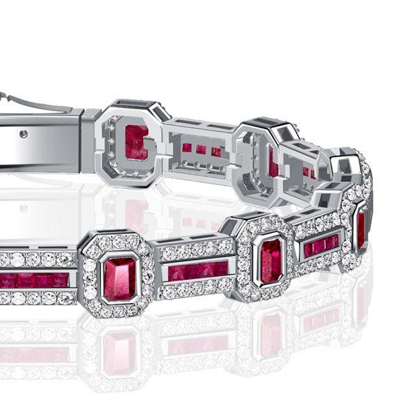 Halo Emerald Cut Ruby Bracelet - 925 Sterling Silver Wedding Bracelet