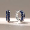 16mm Triple Row Blue and White Round Stone Huggie Hoop Earrings in 925 Sterling Silver