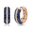 16mm Triple Row Blue and White Round Stone Huggie Hoop Earrings in 925 Sterling Silver