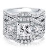 Twist Three Stone Wedding Ring Set - 925 Sterling Silver - 2.00 CT Center Stone