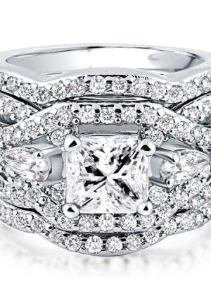 Twist Three Stone Wedding Ring Set - 925 Sterling Silver - 2.00 CT Center Stone