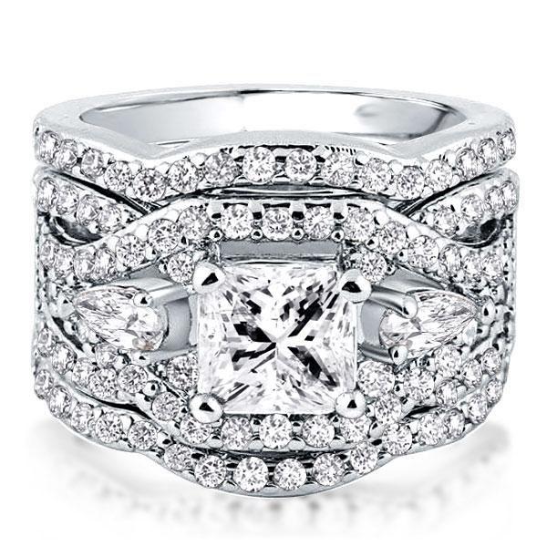 Twist Three Stone Wedding Ring Set - 925 Sterling Silver - 2.00 CT Center Stone
