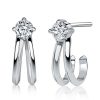 Split Claw White Sapphire Stud Earrings for Women in Rhodium Plated 925 Sterling Silver