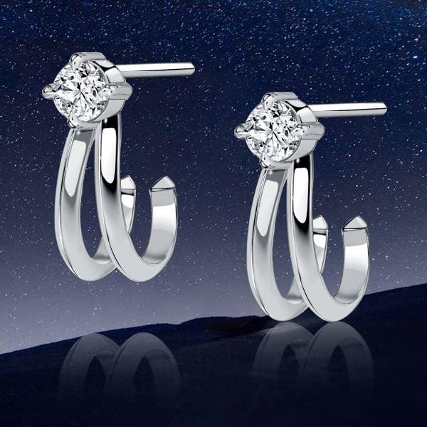 Split Claw White Sapphire Stud Earrings for Women in Rhodium Plated 925 Sterling Silver