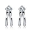 Split Claw White Sapphire Stud Earrings for Women in Rhodium Plated 925 Sterling Silver