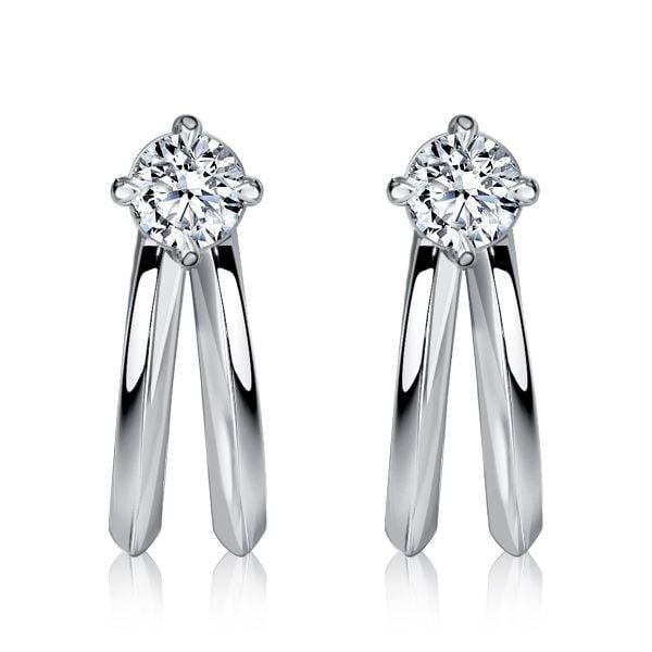 Split Claw White Sapphire Stud Earrings for Women in Rhodium Plated 925 Sterling Silver