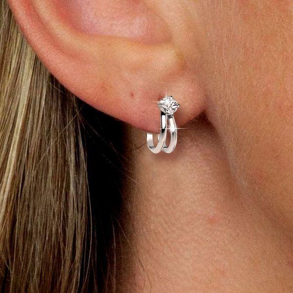 Split Claw White Sapphire Stud Earrings for Women in Rhodium Plated 925 Sterling Silver