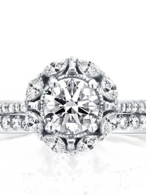 Oval Floral Halo Bridal Set - White Sapphire Sterling Silver