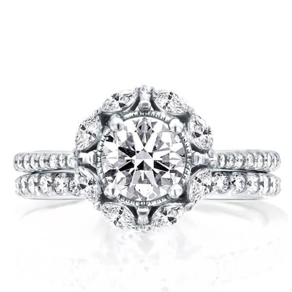 Oval Floral Halo Bridal Set - White Sapphire Sterling Silver