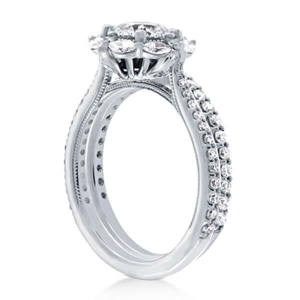 Oval Floral Halo Bridal Set - White Sapphire Sterling Silver