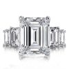 Three Stone Emerald Cut Created White Sapphire Engagement Ring in Sterling Silver