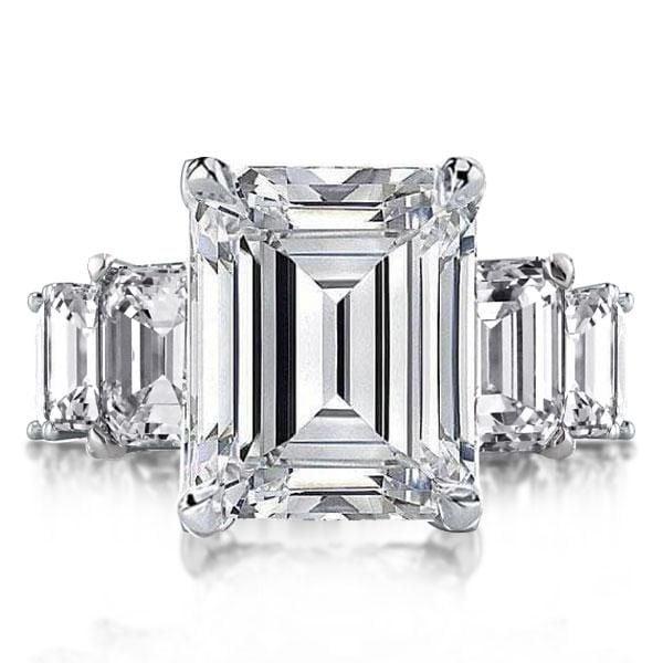 Three Stone Emerald Cut Created White Sapphire Engagement Ring in Sterling Silver