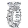 Three Stone Emerald Cut Created White Sapphire Engagement Ring in Sterling Silver